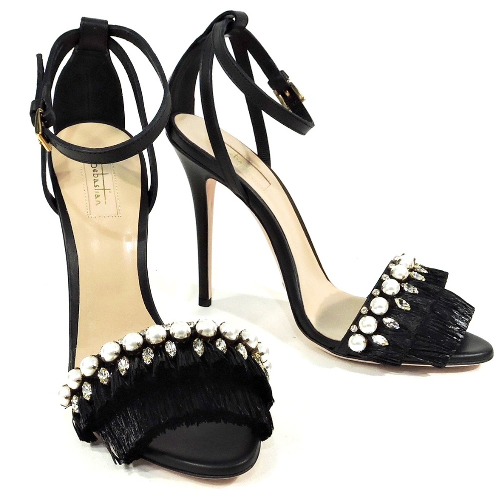 SEBASTIAN 🇮🇹 WOMEN'S BLACK LEATHER HEELED FASHION SANDALS